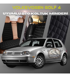 Volksvogen Golf 4 Siyah Renk Tay Tüyü Cepli & Terletmez Sırtlı Oto Koltuk Minder Seti - Koltuk Koruma Kılıfı (ÖN & ARKA TAM SET)