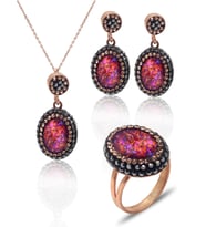 Pembe Paraiba ve Swarovski Taşlı 925 Ayar Gümüş Kadın Üçlü Set 201025579