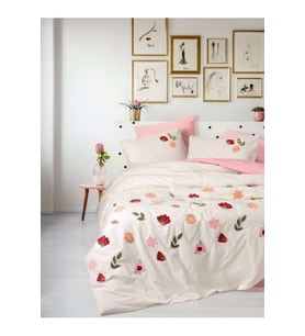 Cottonbox Puffy Nakışlı Blossom-Somon Çift Kişilik Nevresim Takımı 1726