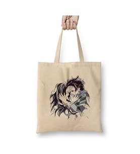 Demon Slayer Tanjiro Nezuko Bez Çanta Uzun Saplı Alışveriş Çantası Plaj Çantası (Beyaz)