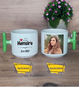 Hemşire Kupa Bardak Fotoğraflı T Yeşil Kulplu Tıp Bayramı Hediyesi Hemşireler Günü Hediyesi