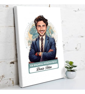 Kişiye Özel Hediye Karikatürlü En İyi Erkek Psikiyatrist Kanvas Tablo