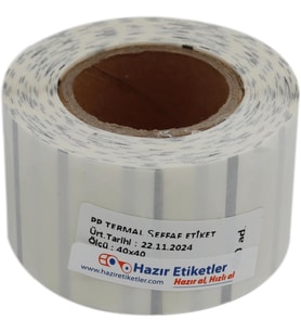 PP Şeffaf Termal Rulo Etiket 40mm X 40mm Çap Ruloda 500 Adet