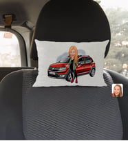 BK Gift Kişiye Özel Plakalı Kadın Dacia Sandero Karikatürlü Dikdörtgen Araç Koltuk Yastığı-1