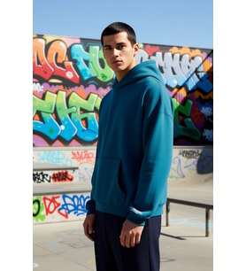 Erkek Kapüşonlu Standart Kol Oversize Kalıp Slogan Desenli Sweatshirt Fonksiyonel Kaliteli
