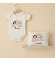 Pia Baby Premium %100 Pamuk İsme Özel Organik Baskılı Çıtçıtlı Bebek Body Ve Yastık Kılıfı 5010-19 (Ekru)