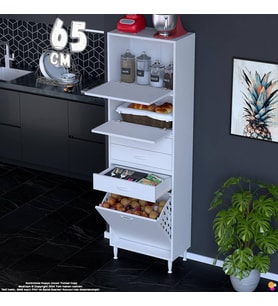 Eliusta Yaren 65 cm Erzak Dolabı 2 Kapaklı 3 Çekmeceli Sepetli Çok Amaçlı Mutfak Kiler Dolabı 65x194x32 cm