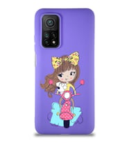 Xiaomi Mi 10T Pro Soft Premier Kapak Vespagirl Tasarımlı Silikon Kılıf - Mor (Şeffaf)