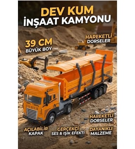 39 Cm Büyük Boy Sesli Işıklı İnşaat Kamyonu - Hareketli Damperli Oyuncak Tır İş Makinesi