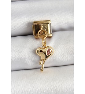 316L Çelik Sallantılı Zirkon Taşlı Eriyen Kalp Model Gold Renk Nomination Charm 5886