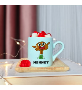 Gumball Tasarımlı Kişiye Özel Yeşil Türk Kahvesi Fincanı