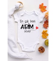 Unisex Bebek Beyaz Abim Sever Kısa Kol Çıtçıtlı Body Zıbın