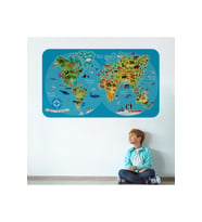 Eğitici Dünya Haritası Dünya Atlası Çocuk Ve Bebek Odası Duvar Sticker-3805-60x105