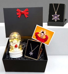 Premium Hediye Seti - Kişiye Özel Lotus Kolyeli Fotoğraflı Hediye Kutusu (Model 4)