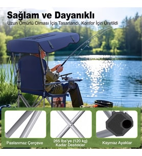 Gölgelikli Kamp Sandalyesi - Katlanabilir - Taşınabilir - Bardak Tutuculu
