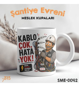 Elektrikçiye Hediye Esprili Meslek Kupası - Şantiye Serisi Kablo Çok Hata Yok Baskılı Kupa Bardak