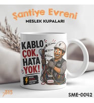 Elektrikçiye Hediye Esprili Meslek Kupası - Şantiye Serisi Kablo Çok Hata Yok Baskılı Kupa Bardak