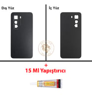 Infinix Hot 50 Pro Siyah Uyumlu Arka Kapak + B7000 Yapıştırıcı Arka Cam Batarya Pil Kapağı