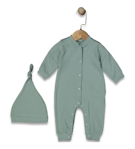 Unisex Su Yeşili Fitilli Düğümlü Bereli Çıtçıtlı Tulum