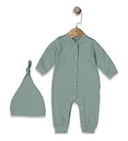 Unisex Su Yeşili Fitilli Düğümlü Bereli Çıtçıtlı Tulum