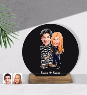 BK Gift Kişiye Özel Sevgililer Karikatürlü Yuvarlak Ahşap Biblo-7