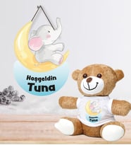 Kişiye Özel Bebek Kapı Süsü ve Peluş Ayıcık Seti – Baby Shower / Hastane Odası