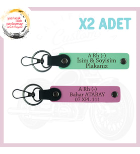 Yeşil-Pembe, Hız Sevene Özel, İsim Plaka ve A Rh (-) Kan Grubu Yazılı 2'li Anahtarlık Set, Hediyelik