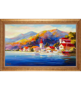Çerçeveli Paspartulu Manzara Tablo bm0972 (Gold)