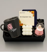 Kişiye Özel Gri Kupa & Bubble Mum & Pembe Küre