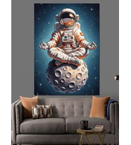 Uzayda Meditasyon Yapan Astronot Dekoratif Kanvas - Mdf Ahşap Tablo