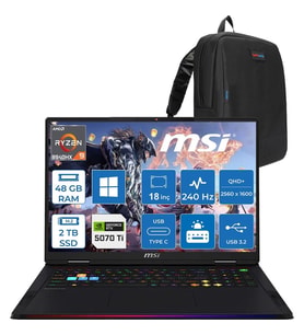 MSI Msı Raıder A18 Hx A8WHG-280TR Amd Ryzen 9 8940HX 48GB Ddr5 2tb SSD Rtx 5070 Ti 12GB Gddr7 140W Windows 11 Pro 18” Qhd+ (2560X1600) 240Hz Ips-Level Oyuncu Bilgisayarı 280TRP07 + Zetta Çanta