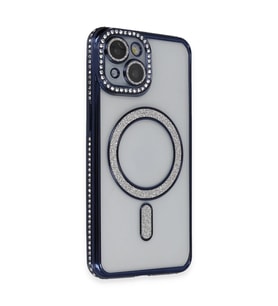 iPhone 14 Kılıf Joke Simli Magneticsafe Kılıf - Lacivert