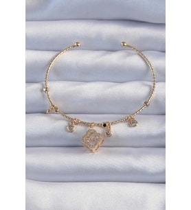 Pirinç Altın Renk Zirkon Taşlı Yonca Model Charm Bileklik 5886