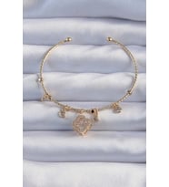 Pirinç Altın Renk Zirkon Taşlı Yonca Model Charm Bileklik 5886