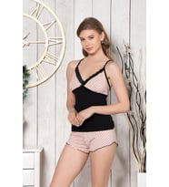 Kadın Askılı Puantiye Desenli Şortlu Kadın Pijama Takımı 451-Ş
