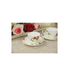 fine bone china Kahve Seti 2 kişilik, porselen, güllü beyaz desen