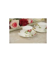 fine bone china Kahve Seti 2 kişilik, porselen, güllü beyaz desen