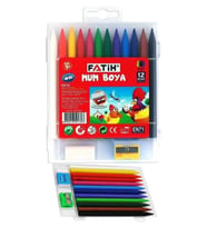 Mum Boya 12 Renk Uzun Üçgen Tutuş 1 Paket Plastik Kutulu Silinebilir Fatih Mumu Boya Silgi Kalemtraş (Karışık)