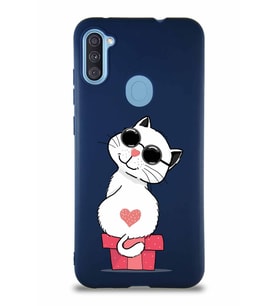 Samsung Galaxy M11 Soft Premier Kapak Coolcat Tasarımlı Silikon Kılıf - Lacivert (Şeffaf)
