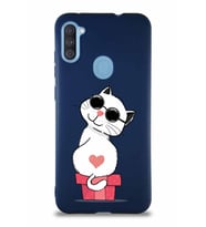 Samsung Galaxy M11 Soft Premier Kapak Coolcat Tasarımlı Silikon Kılıf - Lacivert (Şeffaf)