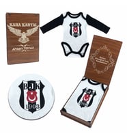 Beşiktaş Orjinal Lisanslı Kişiye Özel Ahşap Kutulu Uzun Kol Zıbın & Body (Beyaz)