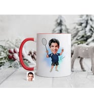 Bk Gift Kişiye Özel Badminton Karikatürlü Kırmızı Kupa Bardak-1, Sevgiliye Hediye, Arkadaşa Hediye