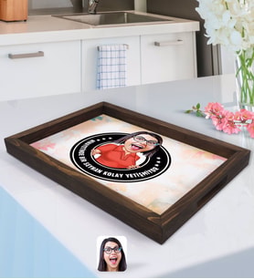 BK Gift Kişiye Özel Kadın Nihayetinde Karikatürlü Doğal Ahşap Tepsi-3