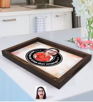 BK Gift Kişiye Özel Kadın Nihayetinde Karikatürlü Doğal Ahşap Tepsi-3