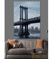 Gece Işıkları Altında New York Köprüsü Dekoratif Kanvas - Mdf Ahşap Tablo