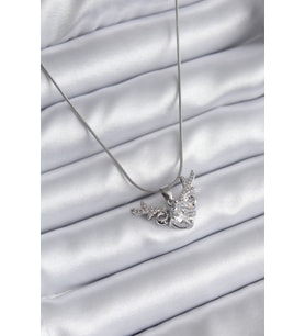 316L Çelik Gümüş Renk Zirkon Taşlı Boynuz Model Kadın Kolye 5886 - SSSSSS4361-3512