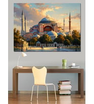 Gün Batımında Sultanahmet Camii Silüeti Dekoratif Kanvas - Mdf Ahşap Tablo