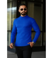 Erkek Yarım Boğazlı Triko Kazak (Saks Mavisi)