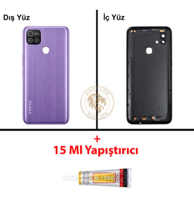 Infinix Hot 10İ Mor Uyumlu Lensli Arka Kapak + B7000 Yapıştırıcı Arka Cam Batarya Pil Kapağı