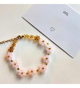 Pembe Kiraz Çiçeği Kristal Tasarım Bileklik - Kişiye Özel Kartlı Gold Çelik Klipsli Hediye Bileklik